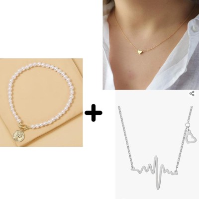 Oscar Enterprises Pine Pearls Combo Pack Of BTS Crooky Lifeline For Girls And WomensAP-24 Silver Plated Stainless Steel Chain