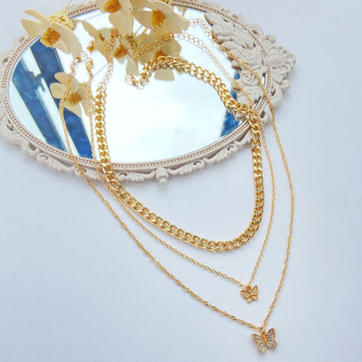 Vembley Vembley Gorgeous Gold Plated Triple Layered butterfly Pendant Necklace For Women Gold-plated Plated Copper Necklace