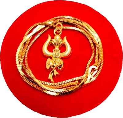 manohar Gold Plated Lord Shiva Mahadev Trishul Pendants Lockets, Religious Locket Gold-plated Plated Brass Chain