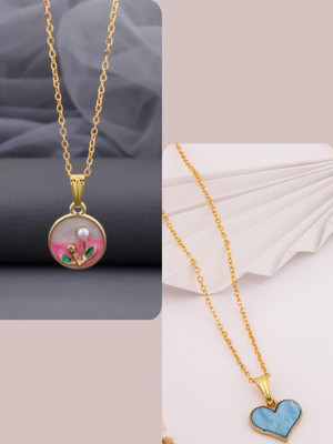Dressberry Set Of 2 Gold-Plated Brass Minimal Artificial Beads Necklace Gold-plated Plated Brass Necklace
