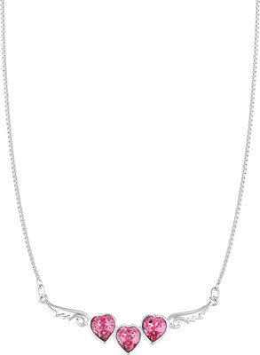 Shiyara JEWELLS 925 Sterling Silver Pink CZ Heart with Angel Wings-Shaped Pendant Necklace Cubic Zirconia Rhodium Plated Sterling Silver Necklace