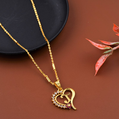 CLONEO J Alphabet Word Letter in Heart Shape with American Diamond Attached Gold-plated Plated Alloy Chain