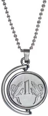 Ruhi Collection Silver One Rupee Coin Locket With Chain Necklace Stainless Steel Chain
