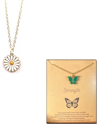 AVR JEWELS Combo Of 2 Gold Plated Pretty White & Green Butterfly Charm Necklace Gold-plated Plated Alloy Chain Set