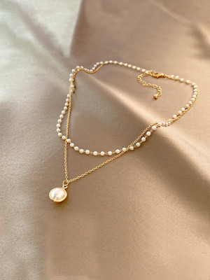 Vembley Gold Plated Pearl Double Layered Pearl Pendant Necklace For Girls Gold-plated Plated Alloy Necklace