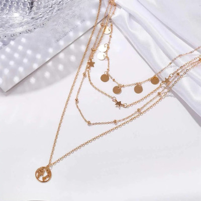 Vembley Charming Multi Layered Star Earth Pendant Necklace for Girls Gold-plated Plated Alloy Necklace