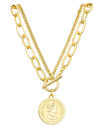 ORUKA korean Necklace Chain pendant Queen Chain Gold-plated Plated Brass Necklace Set
