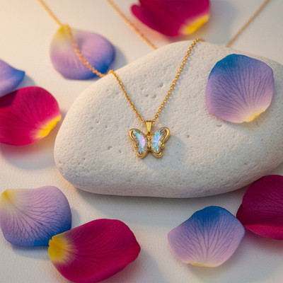 VR Divine Adorn Stylish Golden Butterfly Necklace with Multicolor Crystal Wings for Girls Gold-plated Plated Stainless Steel Chain Set