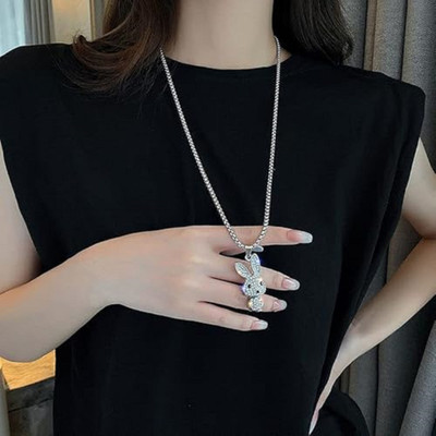 BRIGHTFRAME shiny diamond look necklace trendy necklace for girls-03 Sterling Silver Plated Stainless Steel Necklace