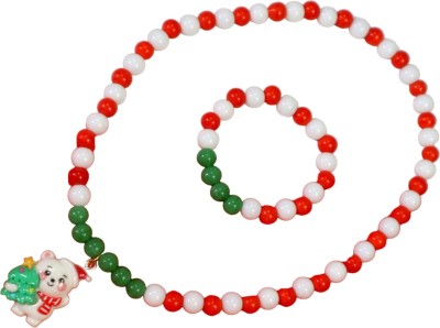 kamule Kamule Christmas Theme Snow Teddy Charm Necklace with Bracelet Pack of 2 Plastic Necklace