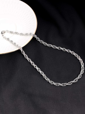 SAIYONI Textured Dual Link 18 Inch Chain for men's Silver Plated Brass Chain