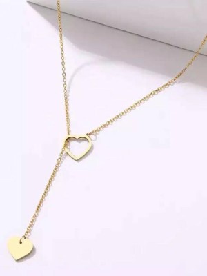 Exotique Exotique Gorgeous Gold Plated Heart in Heart Pendant Necklace Y-Shaped Gold-plated Plated Alloy Necklace