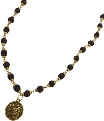 Madhur Creation Lord Shiva Trishul Damru Locket with Rudraksha Mala for Men & Boys Beads Gold-plated Plated Brass, Wood Chain
