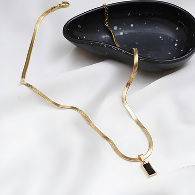 white sparrow Gold Snake Chain Necklace with Black Pendant for Women Gold-plated Plated Stainless Steel Necklace