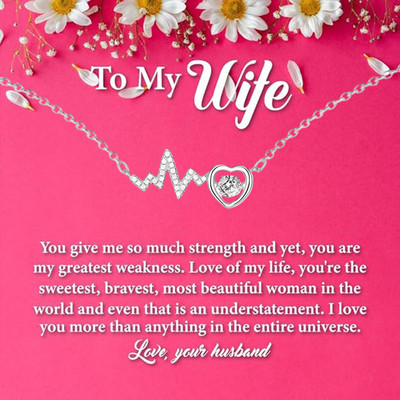 Glamovia Heartbeat Necklace Message Card & Gift Box (To My Wife) Silver Plated Alloy Necklace