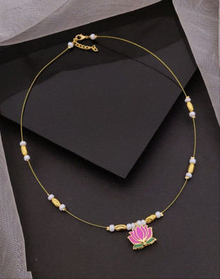Pramukh Enterprise Lotus pendent invisible neckset-KJ-71 Cubic Zirconia Gold-plated Plated Alloy Necklace