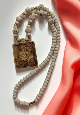 varun creations Bageshwar Dham original Tulsi Mala with Hanuman Ji Pendant Wood Necklace