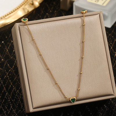 MYKI MYKI Anti-Tarnish Green Heart Charm Necklace for Women Gold-plated Plated Stainless Steel Necklace