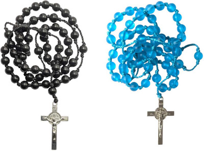 DIVINE Blue Translucent and Black Beaded Christian Rosary- Japamala Prayer Chain Combo Plastic Chain