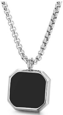 TRINETRI TRINETRI square Geometric Stainless Steel Black Pendant Chain For Unisex adult Rhodium, Silver Plated Alloy, Stainless Steel Chain