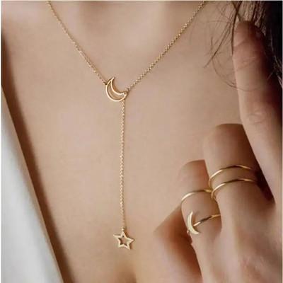 Onuyx Onuyx Korean Necklace & Chain For Girls/ Moon & Star Shape Layered Necklace Gold-plated Plated Alloy Chain