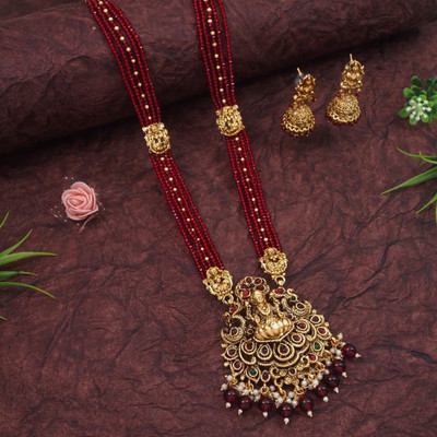 OrnaDzn Zevellery Alloy Gold-plated Maroon Jewellery Set(Pack of 3)