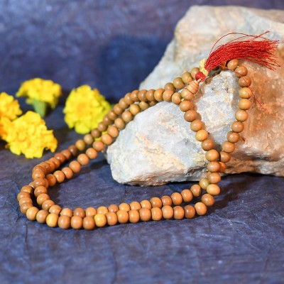 nagaana Wooden Handmade Tulsi Japa Mala Prayer 108 Beads for Pooja Titanium Plated Wood Chain