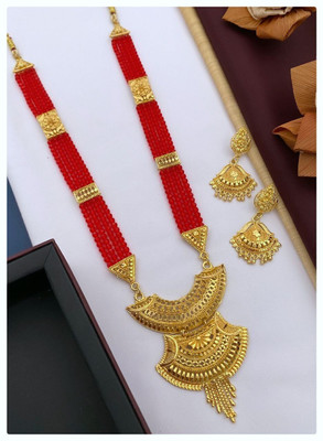 Krishna Enterprise Twinkling Bejeweled Women Necklaces & Chains Agate Gold-plated Plated Alloy Necklace Set