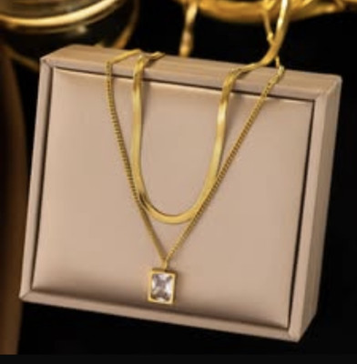 Velvet Box Stainless Steel Layered Chain Necklace For Women / Girls waterproof anti tarnish Gold-plated Plated Stainless Steel Chain