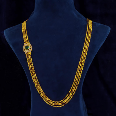 VARNIJEWELLS 1 GRAM GOLD PLATED 24-INCH LONG CHAIN DOUBLE MOPU CHAIN PENDANT FOR WOMEN/GIRLS. Cubic Zirconia Gold-plated Plated Brass Necklace Set