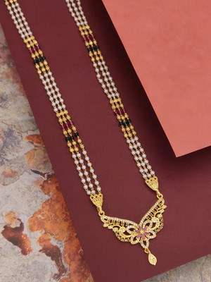 Princy Enterprise Brass Micro Gold Designer pearls mala Zircon Gold-plated Plated Brass Necklace Set