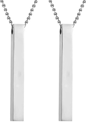 Batuliis online fashion Stylish Silver 3d Vertical Bar Pendant Chain Necklace Combo For Men & Boys Silver Plated Stainless Steel Chain Set