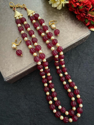 Beaded Stone Gold-plated Red Jewellery Set(Pack of 1)