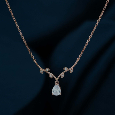 ZALKARI Rose Gold Italian Link Chain Necklace Cubic Zirconia Rhodium Plated Sterling Silver Necklace