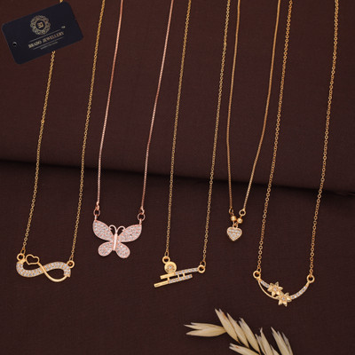 brado jewellery Combo of 5 Traditional 18 inch Daily Wear Set for Women Diamond Gold-plated Plated Brass Necklace