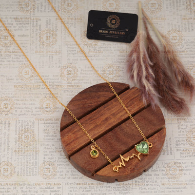 brado jewellery Gold Plated Heartbeat Shape Pendant Chain Necklace for Women and Girls Crystal Gold-plated Plated Alloy Necklace