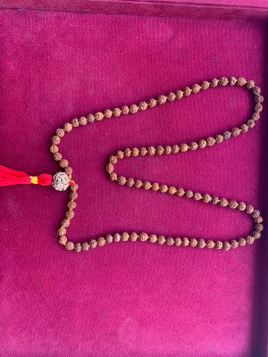 Rudraksham 5 Mukhi Java Rudraksha Mala With Five Nepal Sumeru Rudraksha 108+1 Beads Rudraksha Chain