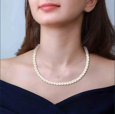 DIVINOOR Pearl Necklace | Beads Sache Moti ki Mala | White Pearl Choker Pearl Stone Necklace