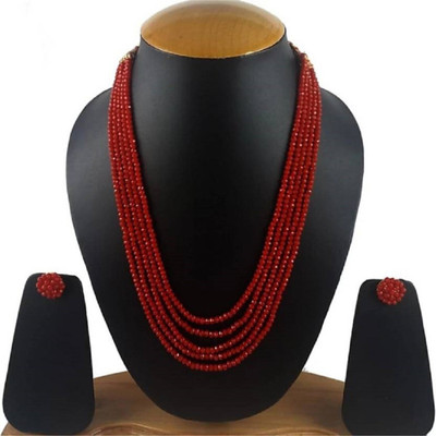 SMJ Beads Five Layer Party wear Necklace with earings FOR GIRLS Beads Gold-plated Plated Alloy Necklace Set