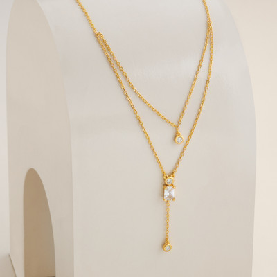 Kushal's Fashion Jewellery White Gold-Plated Contemporary 92.5 Sterling Silver Chain Pendant Zircon Gold-plated Plated Sterling Silver Necklace