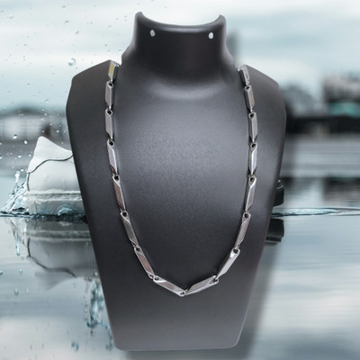 YASH Stainless Steel Rice Chain for Men and Boy Garnet Silver Plated Stainless Steel Chain