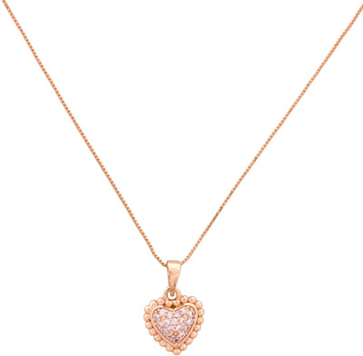 ZIRCON JEWELS Scalloped Pavé Heart Pendant Necklace For Women & Girls | Gift Box Ready Cubic Zirconia Gold-plated Plated Copper Chain Set