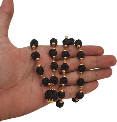 Nirvana Mukhi Authentic 5 Mukhi Rudraksha Prayer Beads Cap Mala Beads Gold-plated Plated Brass, Alloy Chain