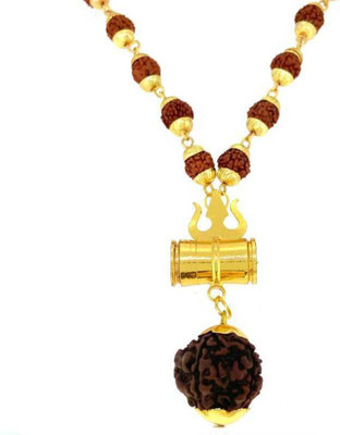 SHRI ASTHA VINAYAK Shiv Rudraksha Trishul Damru Mala Pendent Chain for Mens and Womens Gold-plated Plated Wood Chain