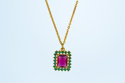 SORELLII Golden Necklace with a Two color Stones Cubic Zirconia Gold-plated Plated Copper Necklace