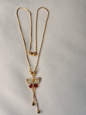 GIFT KAUNSA DE Golden Chain Butterfly Pendant Red Stone Fit Necklace for Girls and Women Crystal Metal, Stone, Oxidised Silver, Crystal Necklace Set