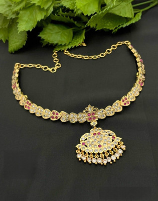 PBM CREATIONS Gold plated Latest and Traditional chain Dollar/Impon Adigai/Covering Necklace Gold-plated Plated Copper Chain Set