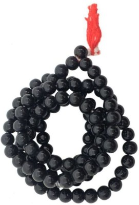 SHRI ASTHA VINAYAK Kali Hakik Mala / Black Agate (108+1) Beads Rosary For Chanting & Wearing Wood Chain