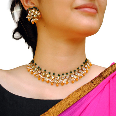 Beabhika Alloy Gold-plated Orange, Green Jewellery Set(Pack of 3)