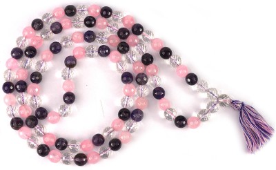 CRYSTU Natural Mind Body Soul 8 mm 108 Faceted Beads Jaap Mala Necklace for Unisex Rose Quartz, Amethyst, Quartz Crystal Chain